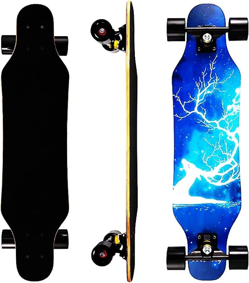 asktom Mini Cruiser Longboard, 31 Inch Small Size Wide Wheel Skateboard, Beginner Stable & Easy-to-Control Skateboard, Suitable for Park & Street Riding, Unique Flame Pattern - Image 1